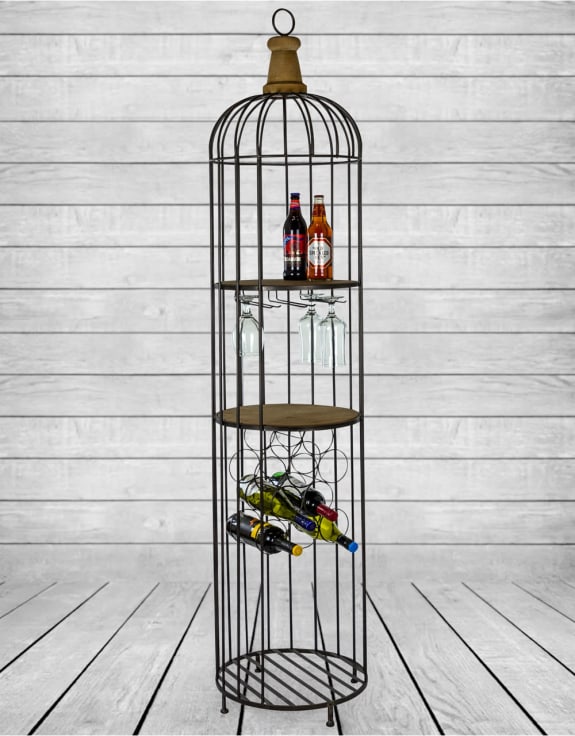 Black Metal and Wood Bar Storage Unit