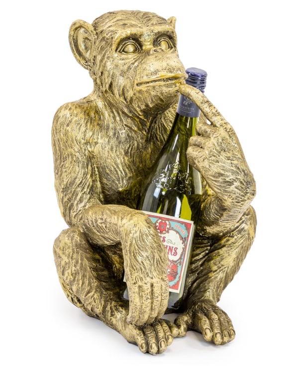 Antiqued Gold Sitting Monkey Figure/Bottle Holder