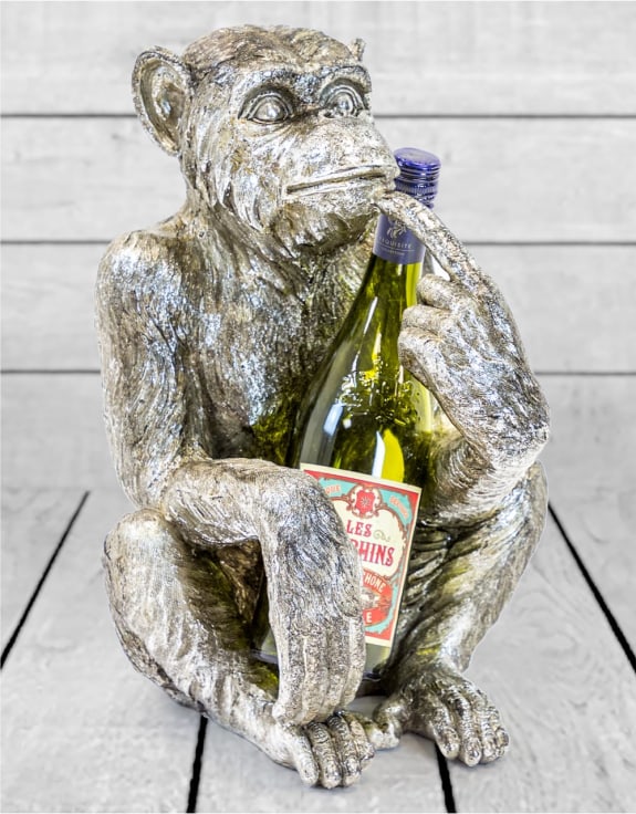 Antiqued Silver Sitting Monkey Figure/Bottle Holder