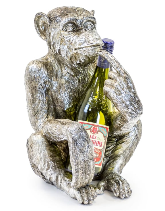 Antiqued Silver Sitting Monkey Figure/Bottle Holder