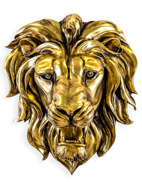 Large Gold Roaring Lion Wall Head