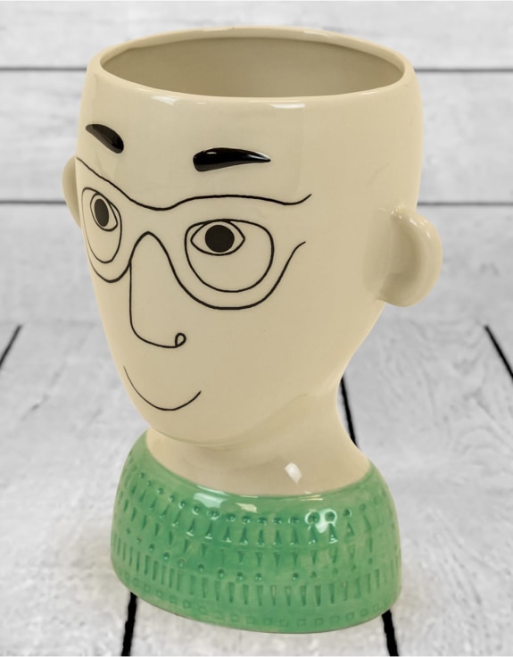 Ceramic Doodle Man's Face Vase - Glasses