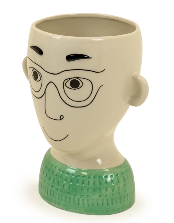 Ceramic Doodle Man's Face Vase - Glasses