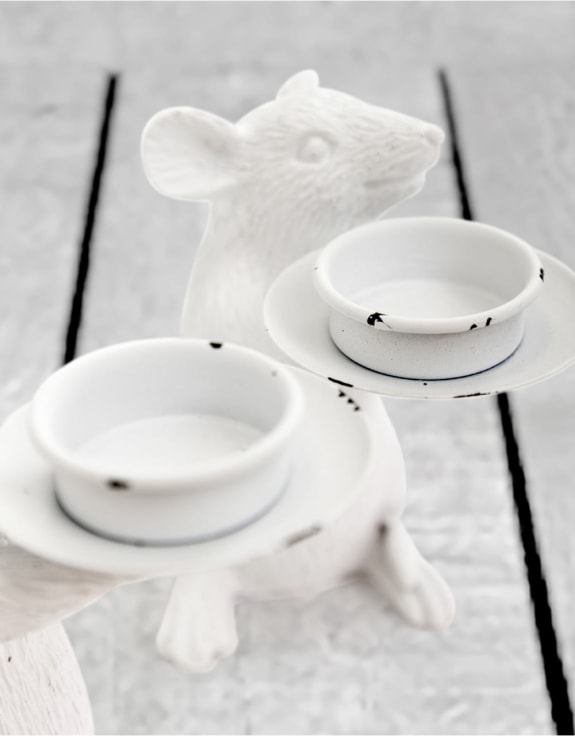 Pair of White Mouse Candle Holders