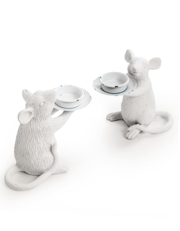 Pair of White Mouse Candle Holders