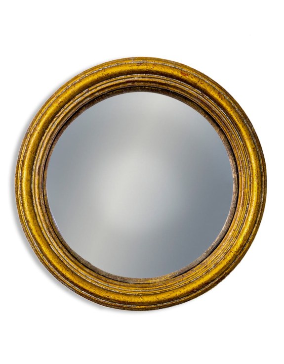 Antiqued Gold Thin Framed Small Convex Mirror