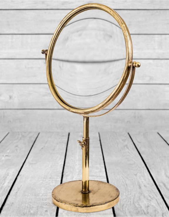 Small Antique Gold Convex Adjustable Table Mirror