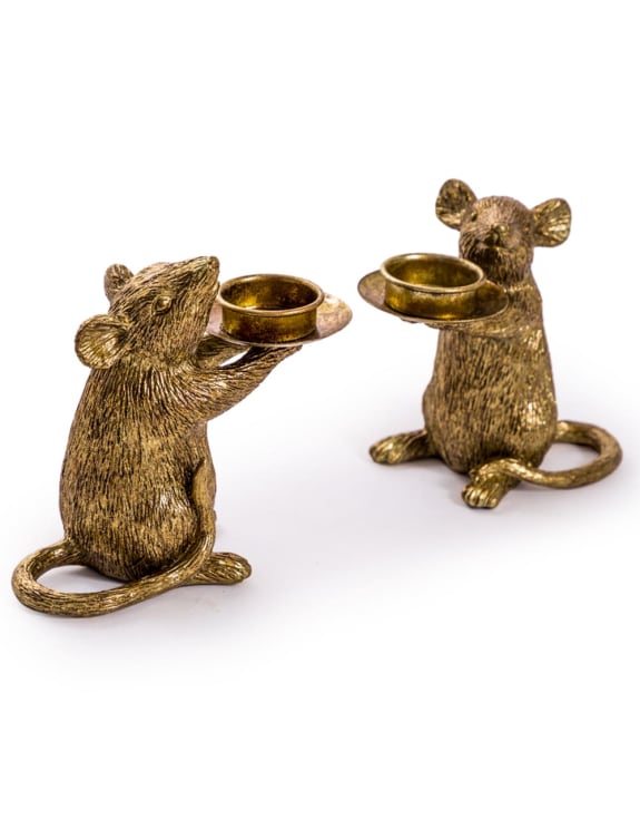 Pair of Gold Mouse Candle Holders