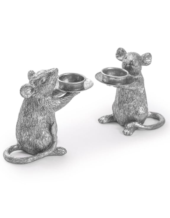 Pair of Silver Mouse Candle Holders