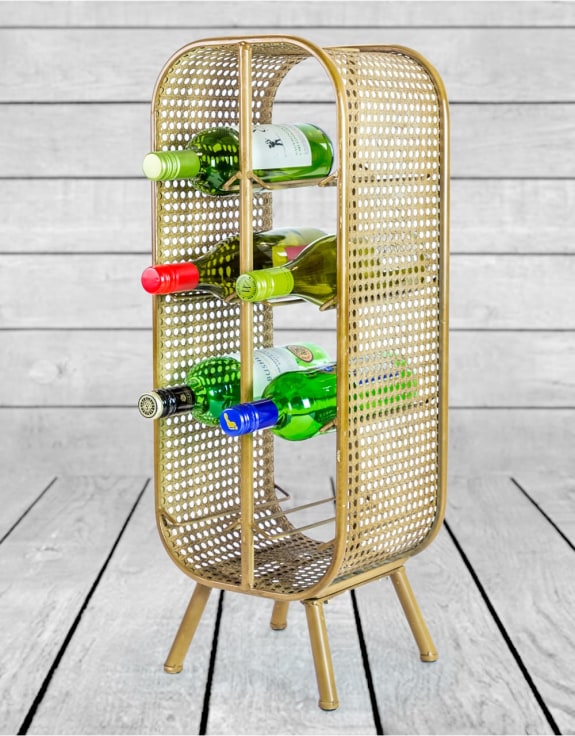 Rustic Metal Rattan Small 8 Bottle Wine Rack