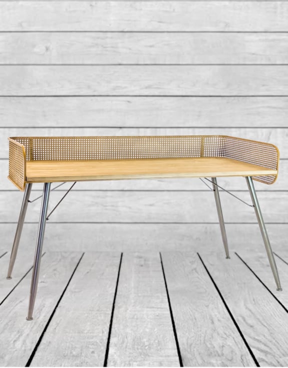 Rustic Metal Rattan Retro Desk/Console Table