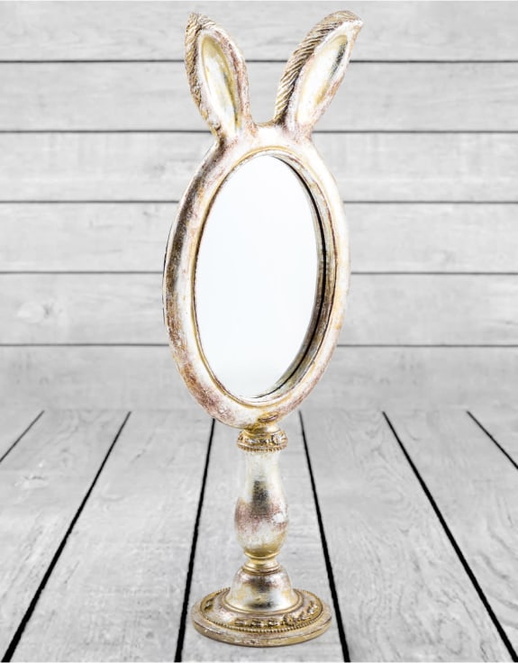 Large Antique Silver Rabbit Ears Table Mirror