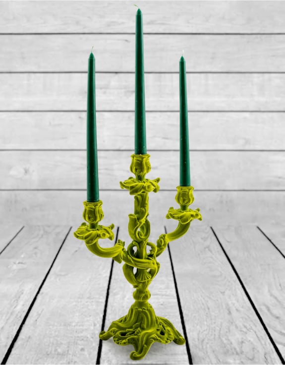 Bright Green Flock Ornate Candelabra