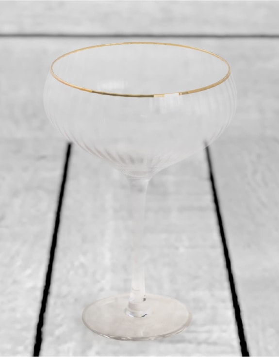 Set of 6 Large Traditional Coupe Champagne Glasses with Gold Rims