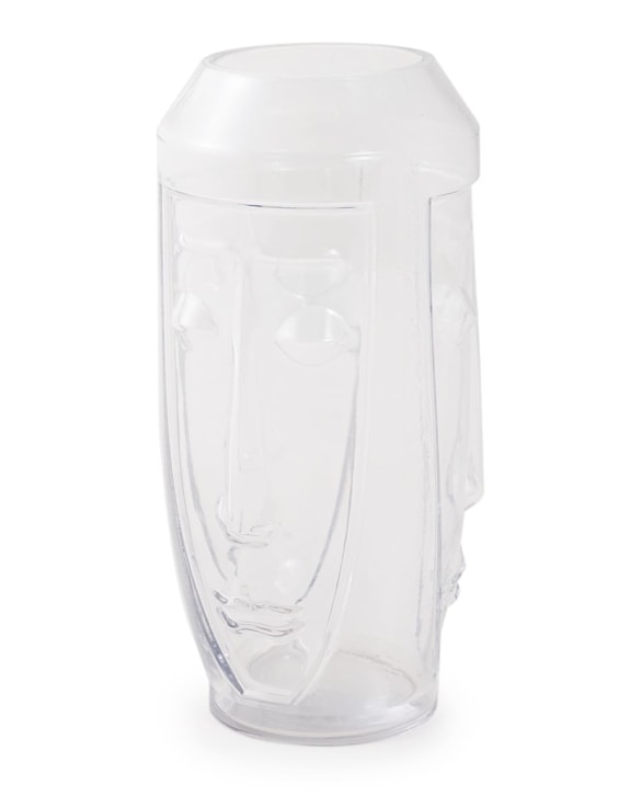 Tall Clear Glass Deco Face Vase