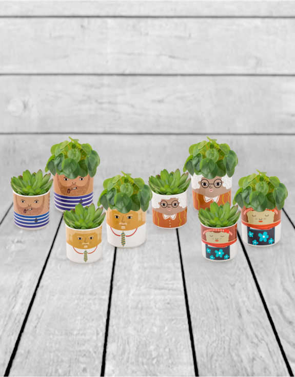 Set of 8 (4 Small, 4 Large) Ceramic People Pots