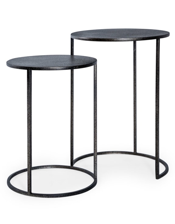 Nest of 2 Antique Pewter/Grey Metal Side Tables