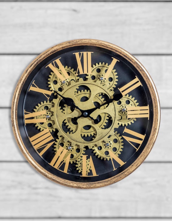 Black and Gold Small Moving Gears Clock