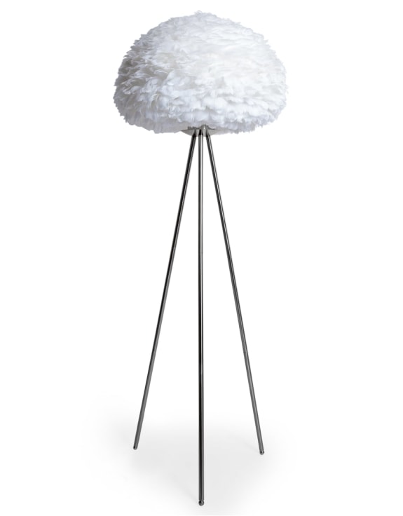 Chrome Tripod Floor Lamp with White Feather Shade