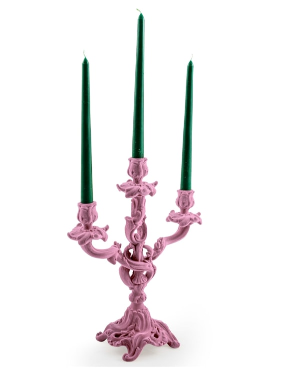 Soft Pink Flock Ornate Candelabra