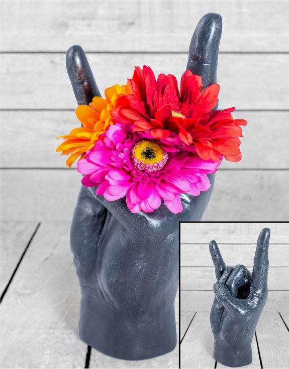 Large Black "Rock On!" Hand Ornament/Vase