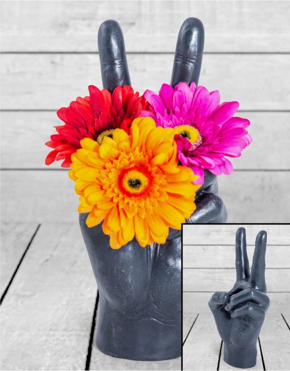 Large Black "Peace" Hand Ornament/Vase