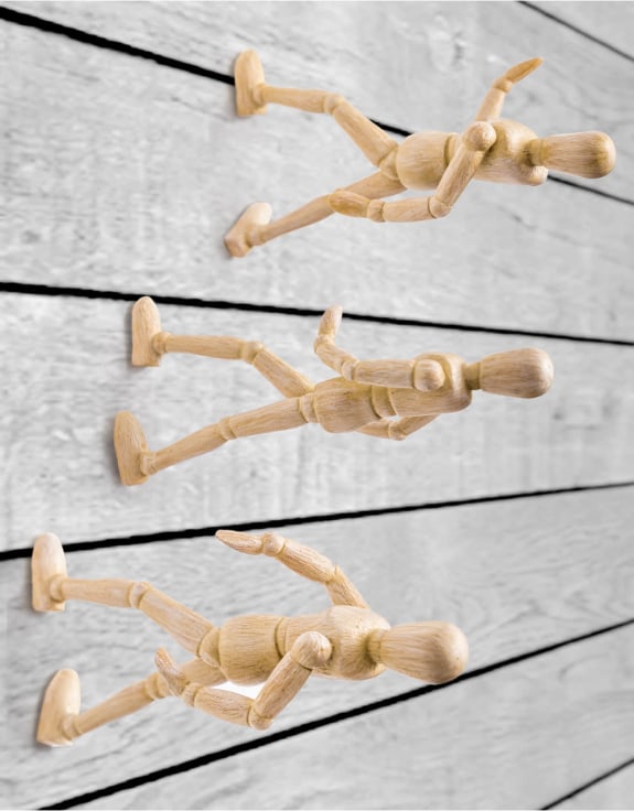 Set of 3 Wall Climbing Wooden Effect Model Men Figures