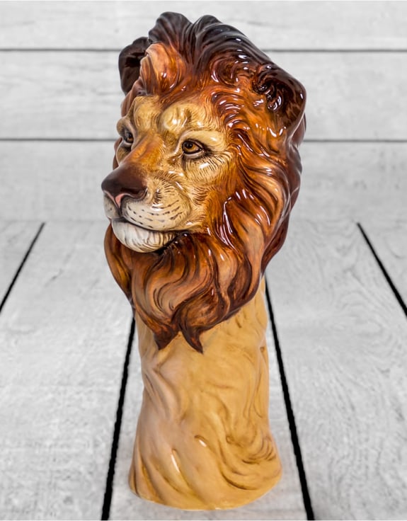 Hand Painted Ceramic Lion Head Vase