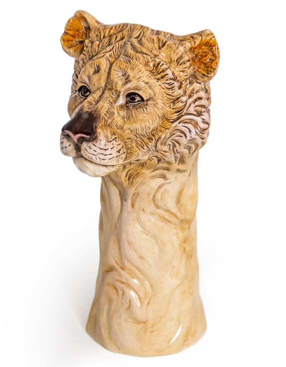 Hand Painted Ceramic Lioness Head Vase