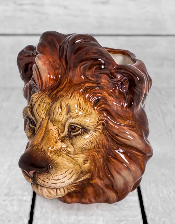 Hand Painted Ceramic Lion Head Storage Jar/Vase