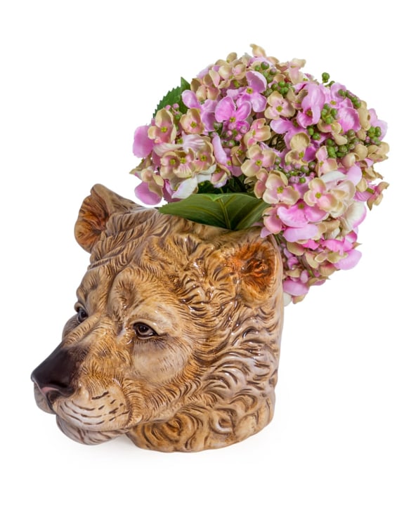 Hand Painted Ceramic Lioness Head Storage Jar/Vase