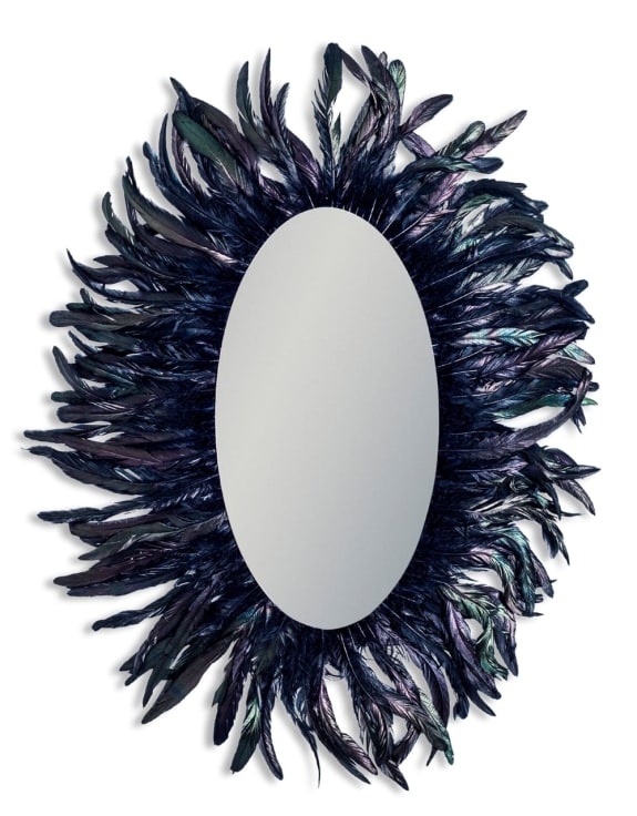 Large Oval Feather Framed Wall Mirror