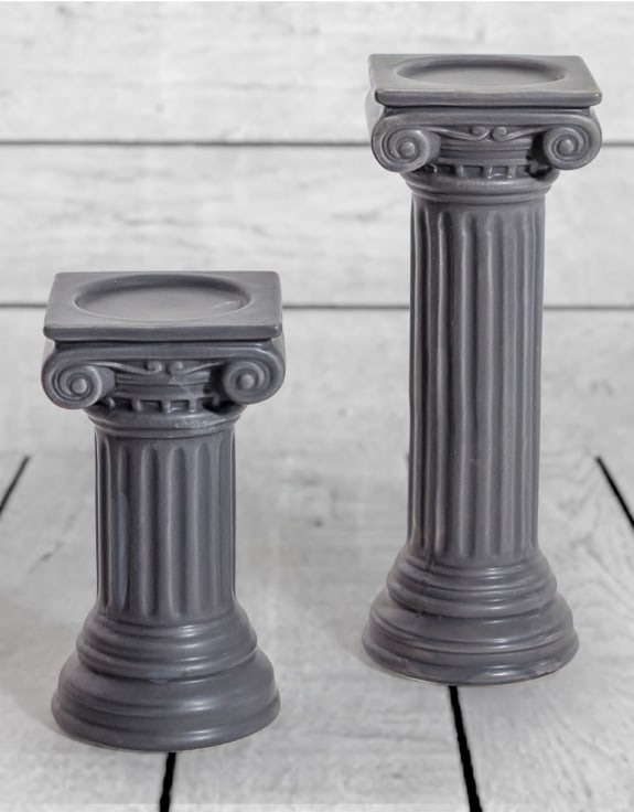 Matt Grey Small Ionic Column Ceramic Candle Holder