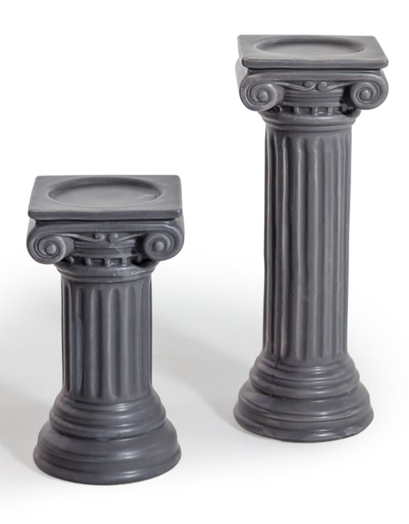 Matt Grey Small Ionic Column Ceramic Candle Holder