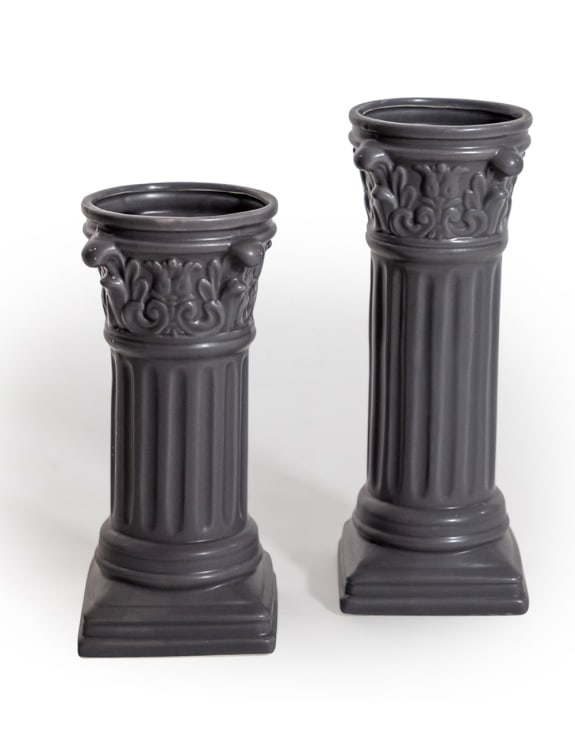 Matt Grey Large Corinthian Column Ceramic Vase