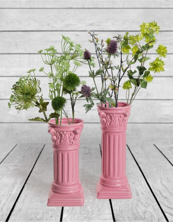 Matt Pink Large Corinthian Column Ceramic Vase