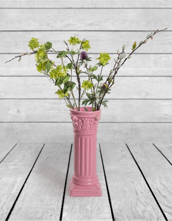 Matt Pink Large Corinthian Column Ceramic Vase