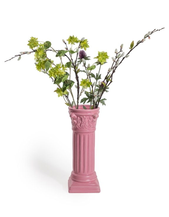 Matt Pink Large Corinthian Column Ceramic Vase