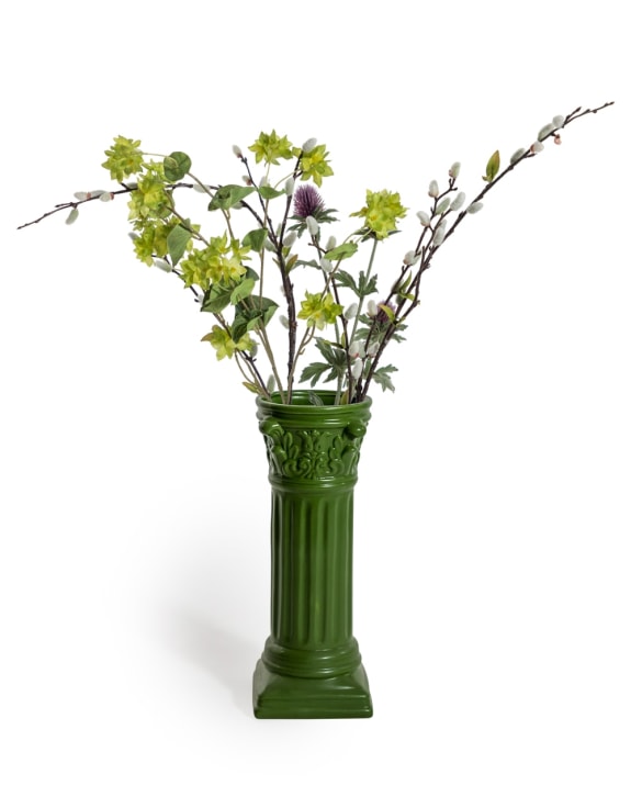 Matt Dark Green Large Corinthian Column Ceramic Vase