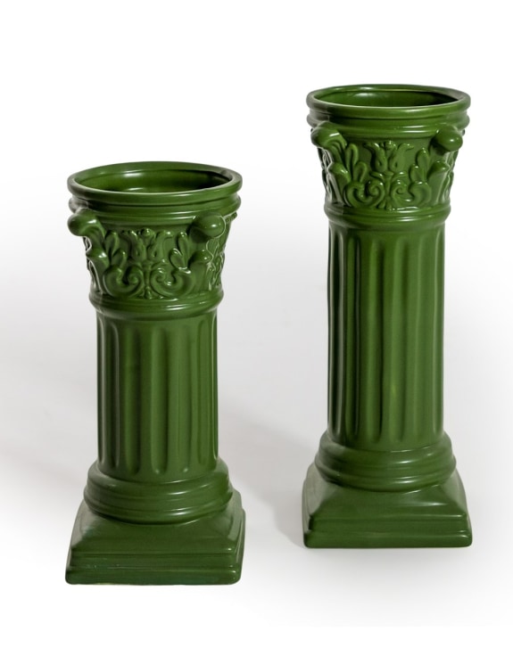 Matt Dark Green Large Corinthian Column Ceramic Vase