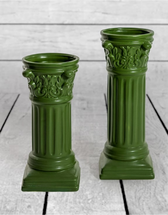 Matt Dark Green Large Corinthian Column Ceramic Vase