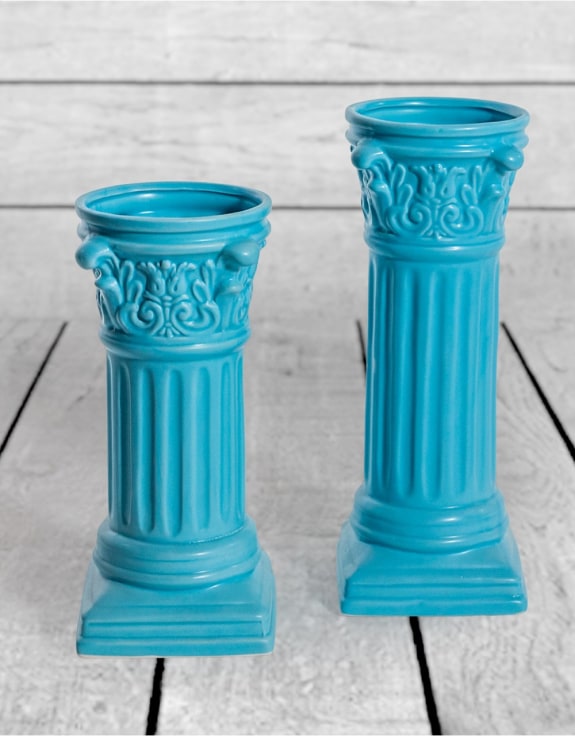 Matt Light Blue Large Corinthian Column Ceramic Vase