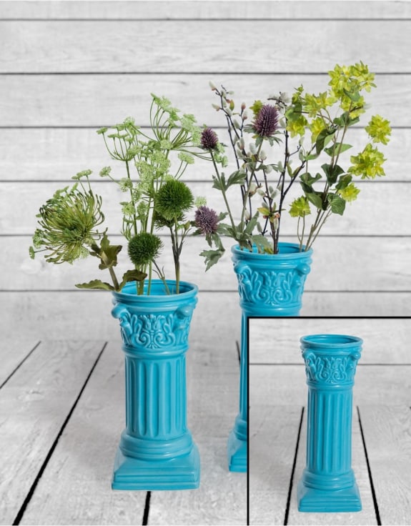 Matt Light Blue Large Corinthian Column Ceramic Vase