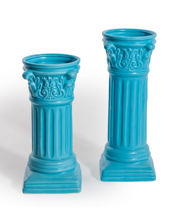 Matt Light Blue Large Corinthian Column Ceramic Vase