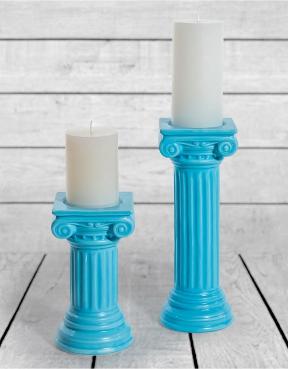 Matt Light Blue Large Ionic Column Ceramic Candle Holder