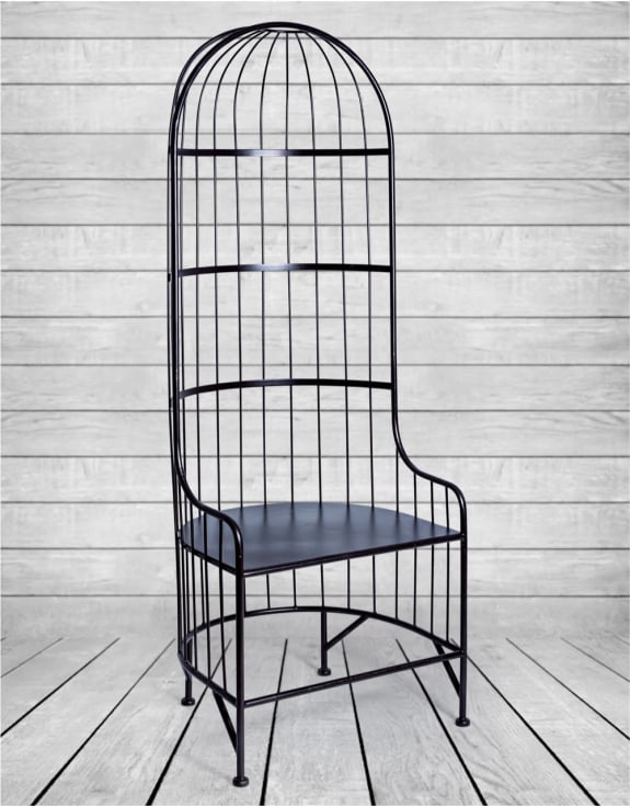 Black Metal Bird Cage Style Porter's Chair