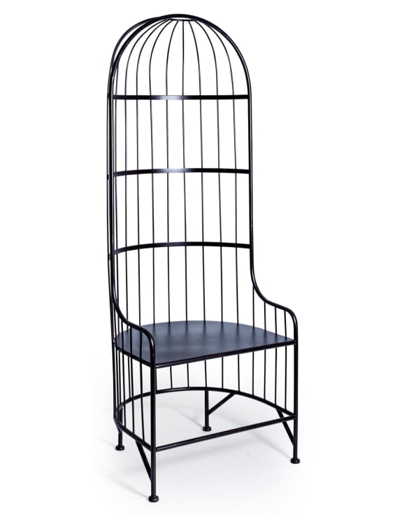 Black Metal Bird Cage Style Porter's Chair