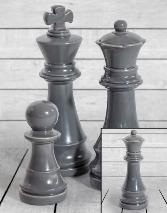 Matt Grey Large Ceramic Queen Chess Piece Ornament (to be bought in qtys of 2)