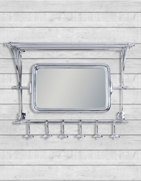 Polished Aluminium Luggage Rack with Mirror and Hooks