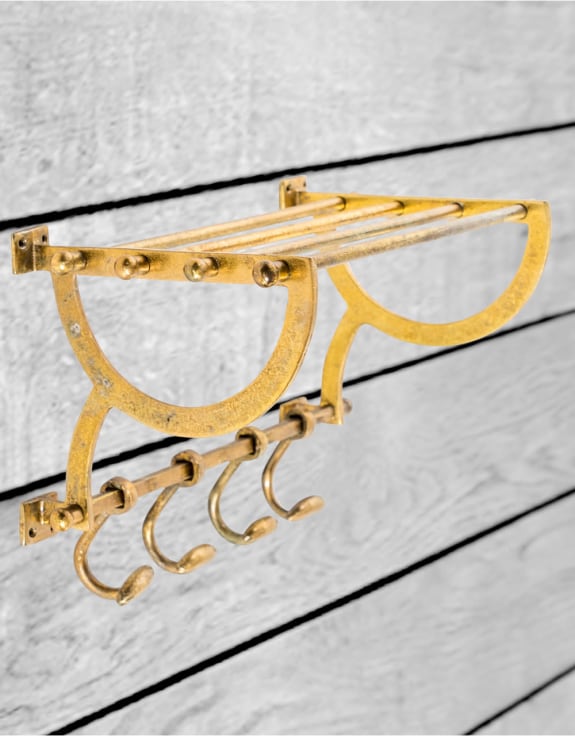 Antique Gold Luggage Rack with Coat Hooks